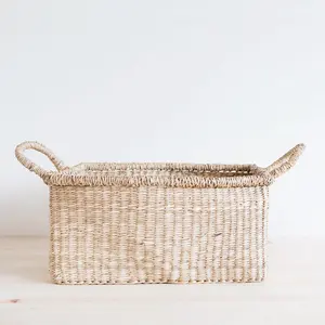 Handmade Natural Rattan Laundry <b>Basket</b> Seagrass Water Hyacinth Storage <b>Basket</b> Rectangle <b>With</b> <b>Handle</b> - Product Image 6