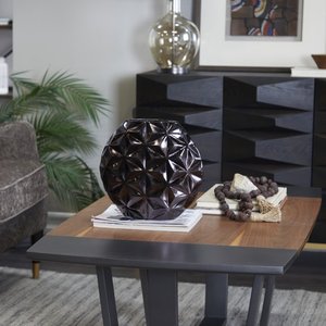 Target World Aluminum Modern Bud Shape with Geometric Pattern <b>Decorative</b> <b>Vase</b> Glossy Black Powder Coating - Product Image 2