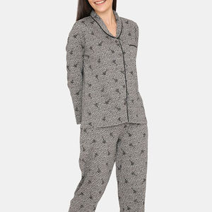 Conjunto de pijama de satén de seda para mujer de primavera acogedor con logotipo frontal de patrón Floral tela suave transpirable para dormir de noche relajante - Product Image 5