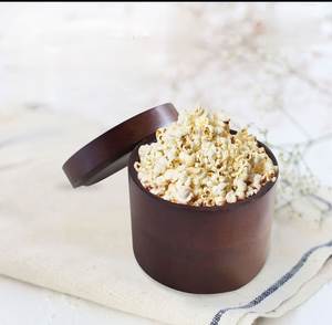 Pot en bois brun foncé antique de qualité durable avec couvercle, récipient de stockage de fruits secs de qualité supérieure, boîte ronde en bois pour fruits secs - Product Image 5