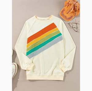 เสื้อสเวตเตอร์สวมหัวลายทางสีรุ้งสำหรับผู้หญิงทรงหลวมลำลองผ้าฝ้ายแขนยาว MS-SS-1054เกาหลี - Product Image 5