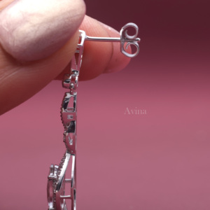 IGI Certified Lab Grown Diamond Round Drop Dangle <b>Earrings</b> in 925 Sterling <b>Silver</b> | Luxury Halo Statement <b>Earrings</b> - Product Image 3