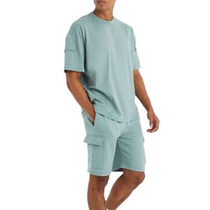 Conjunto de Dos Piezas para Hombre, Camiseta de Manga Corta y Pantalones Cortos de Color Sólido, Talla Grande, Transpirable, de Secado Rápido, de Verano, Poliéster/Algodón, Privado - Product Image 1