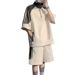 High Quality 96% Polyester 4% Spandex Quarter Zipper Sports Short Sleeve T-Shirt Sportswear 2-<b>PC</b> Activity Top Men's Shorts <b>Set</b> - Product Image 1