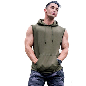 Sudadera con capucha sin mangas para hombre, ropa informal, logotipo personalizado, sudaderas con capucha sin mangas, fabricante de etiqueta privada para hombre, forro polar de algodón de Color sólido - Product Image 3