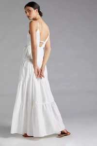 Venta caliente largo blanco Maxi vestido para mujer Boho señoras ajuste suelto 100% tela de rayón espalda descubierta escalonado Floral señoras vestido - Product Image 5