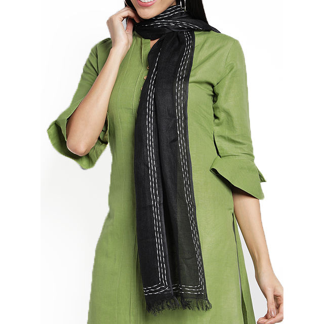Handmade 100% Linen Indian Black Plain Scarf Stole for Ladies