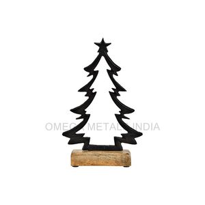 Árbol de Navidad de madera único con escultura de tapa de Papá Noel de aluminio para decoración navideña, figurita navideña de gran venta - Product Image 4