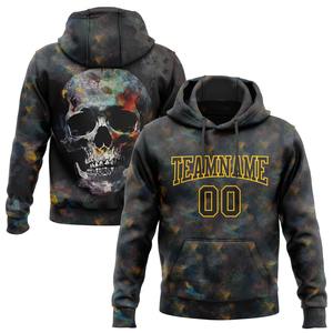 Direct Industry Wholesale 3D Embroidered Custom Stitched <b>Black</b> Old Gold 3D Skull Fashion Plant Sports Pullover <b>Sweatshirt</b> Hoodie - Product Image 2