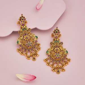 Pendientes de cobre antiguo para mujer, diseño de flor, estilo moderno, colgante/pendiente religioso, piedras verdes rubí-verdes, 185169 - Product Image 2