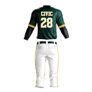 Civic Sports <b>Baseball</b> Uniform Unisex Full Sleeve Jersey White Pants Green Gold Trim Breathable Anti-Bacterial Quick Dry Cotton - Product Image 3