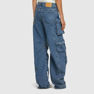 <b>Women</b> Mid Waist Regular Fit <b>Washed</b> Denim Pants Wide Leg Breathable Lace Flat Front Multi Pockets for <b>Women</b> - Product Image 4