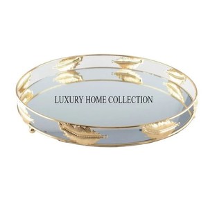 Luxurious decorative metal glass <b>mirror</b> <b>tray</b> <b>with</b> intricate patterns ideal for high end home office and event styling - Product Image 5