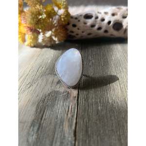 Reda Galvan Men's Gemstone <b>Ring</b> <b>Moon</b> Stone Sterling Silver Geometric Pattern Vermeil Platinum Setting Size 7 Everyday Wear - Product Image 1
