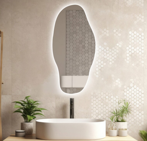 Irregular <b>Mirror</b> With Led <b>Lights</b>, Asymmetrical Lighted <b>Mirror</b> Floral Wall Hanging Wall Decor - Product Image 1