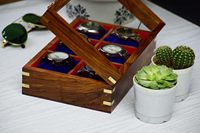 Boîte à montres en bois à fente pour hommes organisateur et vitrine en terre d'ombre brûlée cadeau idéal pour Noël Saint-Valentin et fête des pères