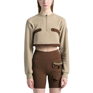 Sweat-shirt à col rond zippé en molleton délavé à l'acide avec logo personnalisé, vêtements décontractés pour femmes, coupe ample, pull-over, yoga, gym, course à pied, fitness - Product Image 5