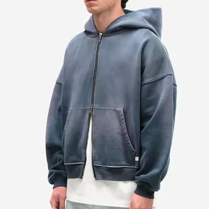 Nouveaux fabricants de sweats à capuche personnalisés pour hommes sweats à capuche oversize pull lourd double fermeture éclair délavé sweat à capuche streetwear - Product Image 6