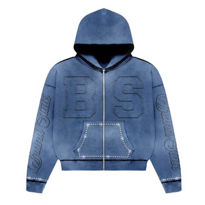 Unique Design Trendy Winter Streetwear Breathable Quick Dry Lightweight <b>Distressed</b> Embroidery Unisex Hooded Solid Tracksuit Hot - Product Image 2