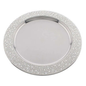 Plaque de chargeur en aluminium de conception tendance plaque de réglage de fête de placement de chargeur rond texturé argenté pour les repas et les événements - Product Image 6