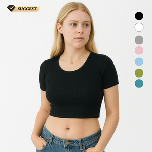 Camisa deportiva de manga corta de verano para mujer, Tops cortos con logotipo personalizado ecológico, Top de fitness, ropa informal transpirable ajustada - Product Image 1