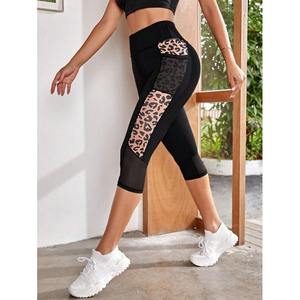European American Women's High Waist Cross-Border Yoga <b>Leggings</b> Sexy <b>Leopard</b> <b>Print</b> Runners Stitching Hip Sweat-Lifting Capri - Product Image 3