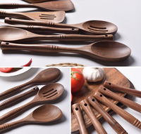 Ensemble de 6 cuillères en bois de noyer noir de haute qualité, faites à la main, écologiques, légères, outils de cuisine ergonomiques, 100 pièces