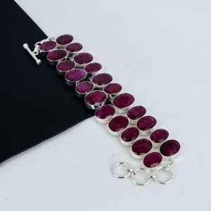 Kashmir Ruby Gemstone Solid 925 Sterling <b>Silver</b> Handmade Bracelet Bohemian Jewelry For <b>Women</b> Birthday Gifts - Product Image 1