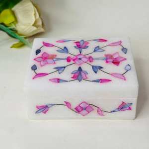 Handcrafted Natural Spot Marble <b>Storage</b> <b>Box</b> with Florals Pattern Rectangle Shape Customized Style - Product Image 1