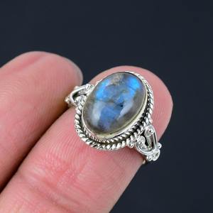 Anillo de piedras preciosas de Plata de Ley 925 de estilo bohemio para mujer, joyería de boda de labradorita hecha a mano, chapado en rodio, regalo de tendencia para ella - Product Image 2