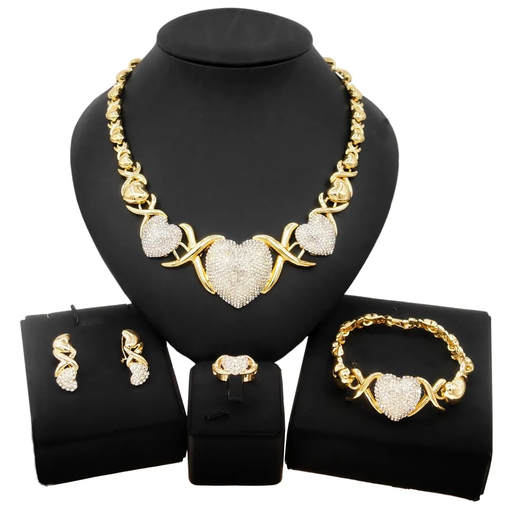 Zhuerrui Mother's Love I Love You Hug And Kiss Jewelry Sets Germany Fashion Plated Gold Xoxo Stainless Steel Jewelry Set Z0037
