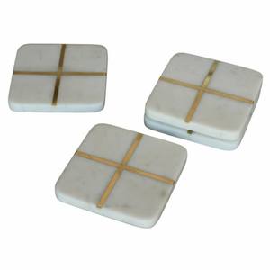 <b>Marble</b> Wooden White Decorative <b>Marble</b> Coasters <b>Marble</b> Pattern Coasters Absorbent Stone Coaster for Table Decoration - Product Image 2