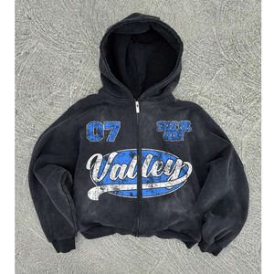 เสื้อฮู้ดแนวสตรีทของผู้ชายเสื้อครอปแบบมีซิปรูดเปิดไหล่โอเวอร์ไซส์แฟชั่น Y2K ใหม่ - Product Image 1