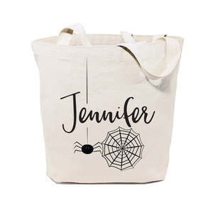 Personalized Name Open Closure Solid Color Spider Cotton Canvas Tote Bag - Product Image 1