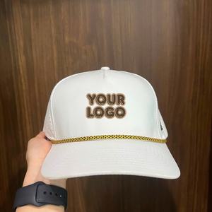 Gorras de béisbol de 5 paneles con logotipo personalizado, sombrero deportivo con agujero cortado con láser, Parche de goma, logotipo impermeable, etiquetas hidrotejidas, Golf con cuerda - Product Image 1