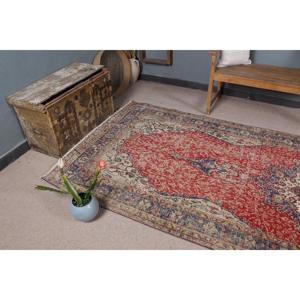 Turkish Rug, 4.6x11.7 ft <b>Runner</b> Rug, <b>Red</b> Patchwork Wool Vintage Rug - Product Image 5