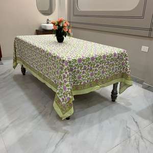 Mantel Indio Estampado a Mano con Diseño Floral Verde y Rosa, Hecho a Mano, 100% Algodón, Decoración Navideña - Product Image 5