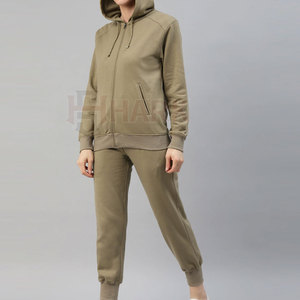 Vente en gros de survêtements d'hiver solides et décontractés en toile 100% coton à séchage rapide pour femmes à manches longues - Product Image 2