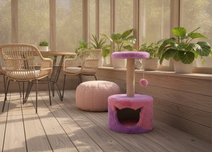 Arbre à chat universel Amistar Classic en bois, 2 niveaux, design écologique, confortable pour toutes les tailles, emballé en carton - Product Image 4