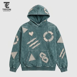 Sudadera con capucha para hombre, estilo acid wash, con bordado, combina textura vintage, comodidad y bordados detallados para un look casual moderno. - Product Image 3