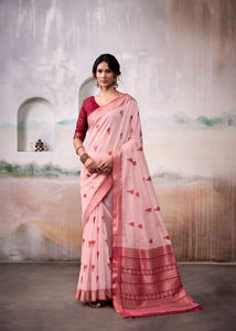 Saree de créateur extensible écologique en coton et soie Aqua léger de style ethnique avec chemisier pour toutes les occasions Inde - Product Image 2