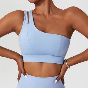 Femmes Fitness Activewear High Support Nylon Spandex Removable Pads Crop Tank Tops Gym Asymétrique One Shoulder Yoga Bra - Product Image 4