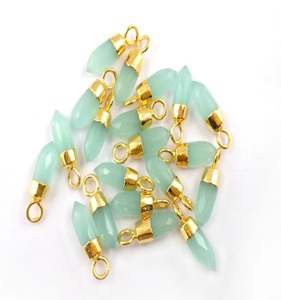 Piedra pequeña punta de Punta forma de bala Aqua Calcedonia 5x13mm piedra preciosa plata esterlina oro Vermeil joyería hacer colgante encanto - Product Image 3