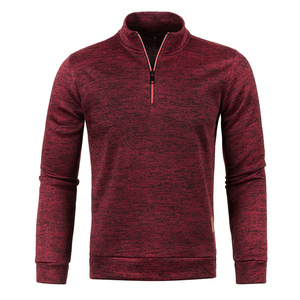Automne décontracté hommes 100% coton vêtements d'extérieur à manches longues col montant demi fermeture éclair mince polaire hauts couleur unie pulls amples - Product Image 5