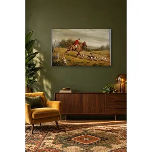 Impression sur toile de Fida, cavalier recouvert de rouge et chiens de chasse - Product Image 1