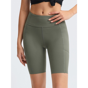 Pantalones cortos de motociclista para mujer con bolsillo lateral, cintura alta, ajuste de compresión, deportes para correr, gimnasio, entrenamiento, Fitness, Yoga, pantalones cortos - Product Image 4