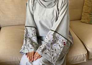 Broderie florale XXL lin noir Abaya modeste vêtements de prière pour l'Aïd Ramadan mode traditionnelle musulmane Design floral - Product Image 6