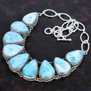 สร้อย925แท้พร้อมจี้ขนาดใหญ่ทรงหลังเบี้ยทรงลูกแพร์ลาริมธรรมชาติทำจากเงินแท้มาใหม่สำหรับเครื่องประดับผู้หญิง - Product Image 4