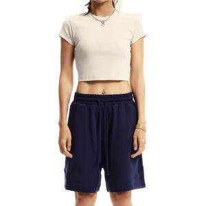 Alta calidad 100% algodón Mujer cuello redondo manga corta Casual verano tejido Crop Top transpirable seda serigrafía logotipo personalizado - Product Image 3