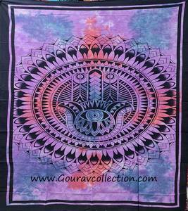 Tapisserie murale imprimée Hamsa Potly, drap de lit en tissu de coton, taille simple, pour la décoration de la maison GC-TP-184. - Product Image 3